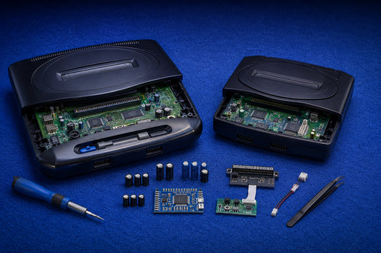 Two generations of 16-bit console opened for recap and upgrade comparison