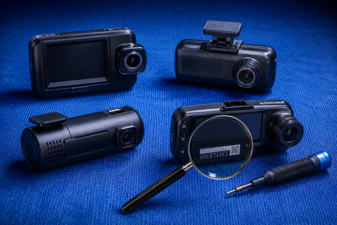 Different dash camera designs arranged for model identification