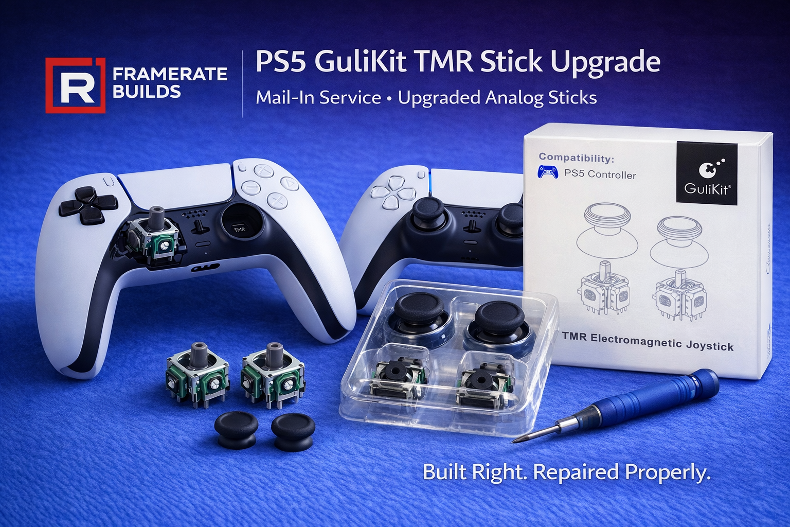 PS5 Controller GuliKit TMR Stick Upgrade – Hall Effect Drift Fix (Mail-In Repair Service)