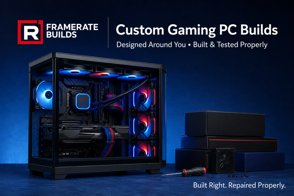 Custom gaming PC built and tested by FrameRate Builds in the UK