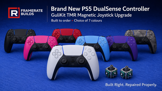 FrameRate Builds brand new PS5 DualSense controllers in seven colours with GuliKit TMR magnetic joystick upgrade