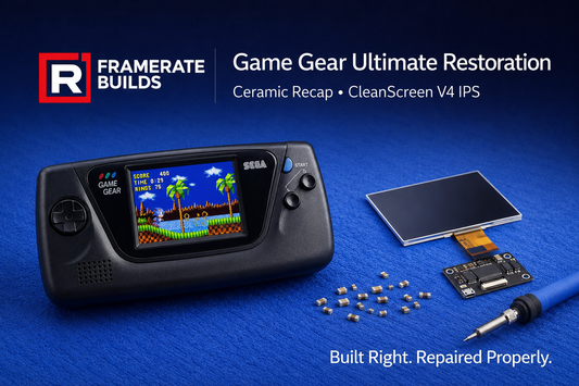 SEGA Game Gear ceramic recap and CleanScreen V4 IPS restoration service