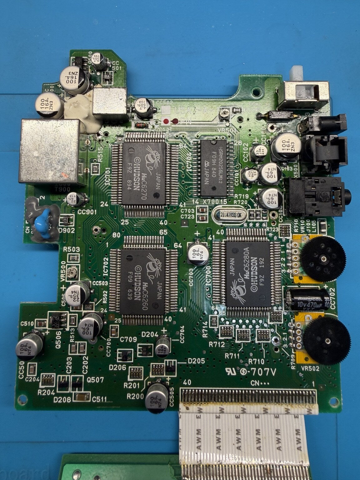 PC Engine GT motherboard after fitting new replacement electrolytic capacitors
