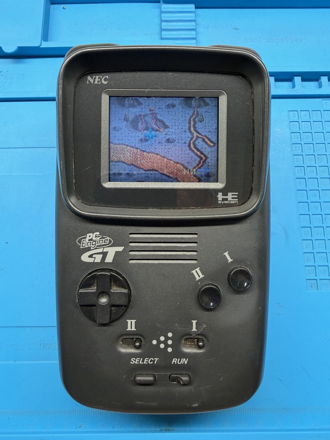Completed PC Engine GT running a game after recap, cleaning, reassembly and testing