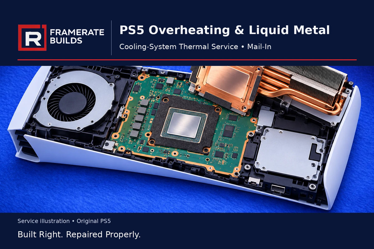 Illustration of original PS5 APU thermal interface and cooling assembly for the FrameRate Builds thermal service